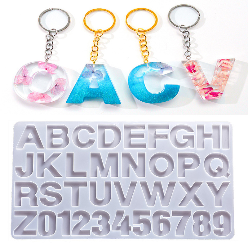 Resin Jewelry Kit - ตัวอักษรอีพ็อกซี่เรซินแม่พิมพ์ซิลิโคน DIY จํานวนจี้เรซินแม่พิมพ์พวงกุญแจต่างหูอีพ็อกซี่เรซิ่นเครื่องประดับหัตถกรรมแม่พิมพ์หล่อ
