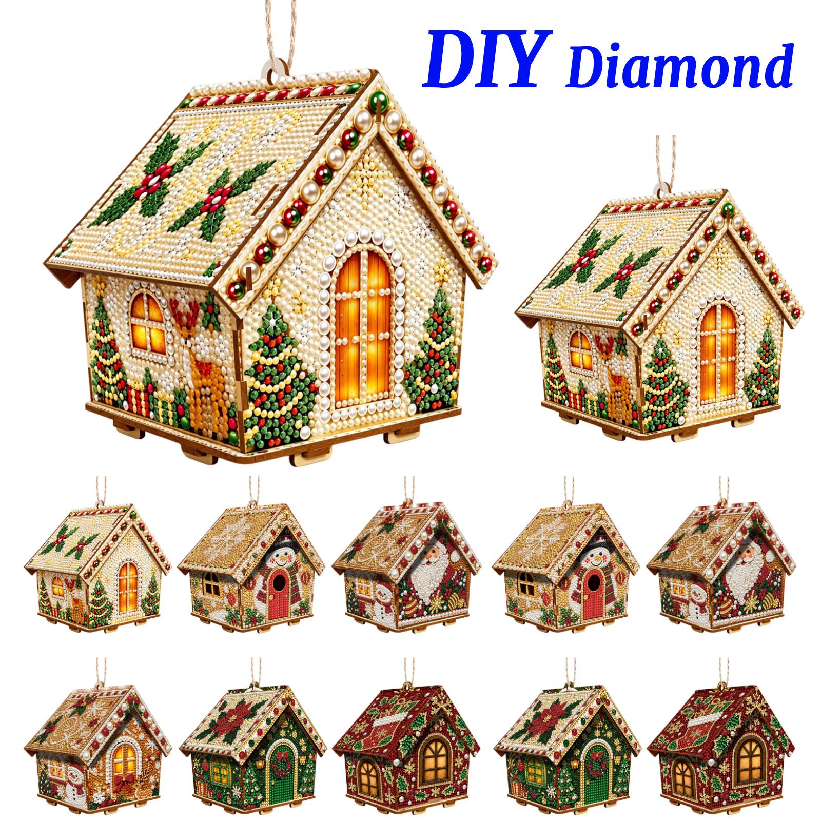 Resin Craft Kit - ชุดงานฝีมือ DIY ภาพวาดเพชร บ้านไม้ ของขวัญงานฝีมือสำหรับวันหยุด ของตกแต่งผนังแบบแขวน