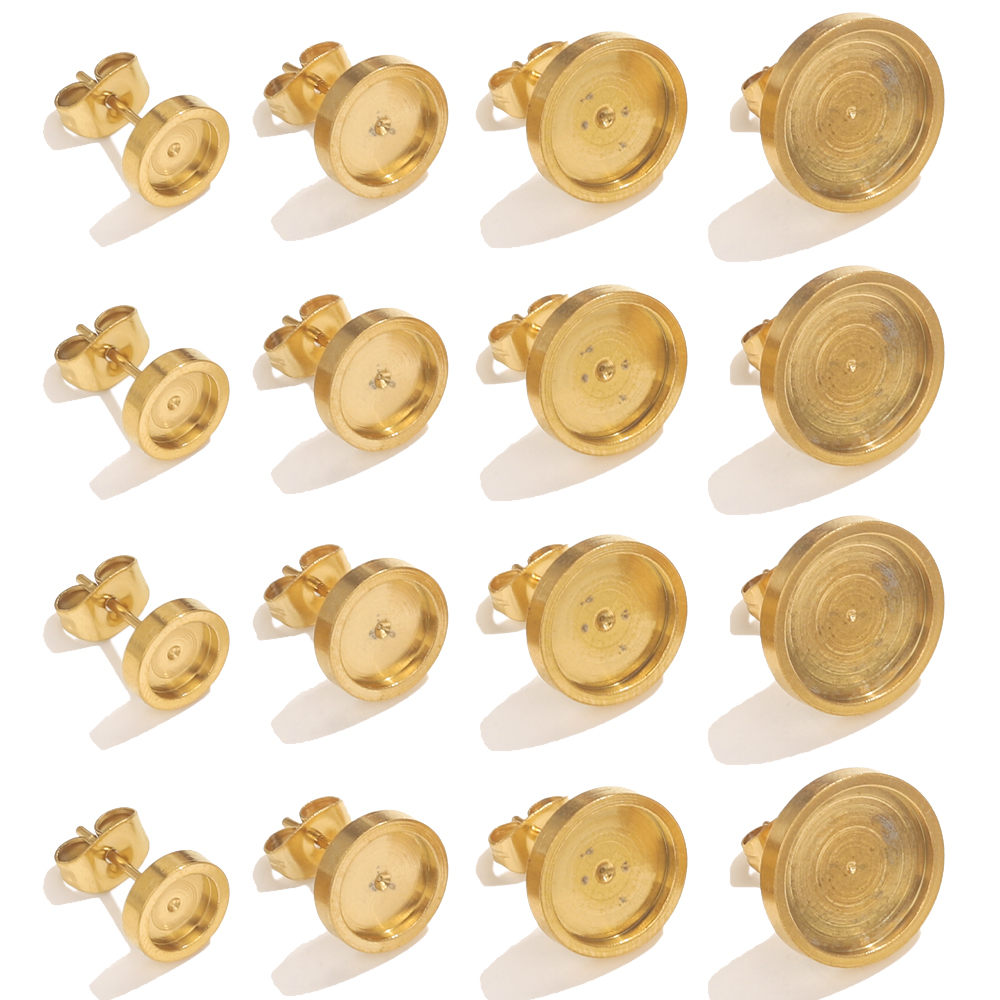 Resin Craft Kit - 10pcs สแตนเลสสตีลต่างหูสตั๊ดกลับฐาน Cabochon BEZEL การตั้งค่า DIY